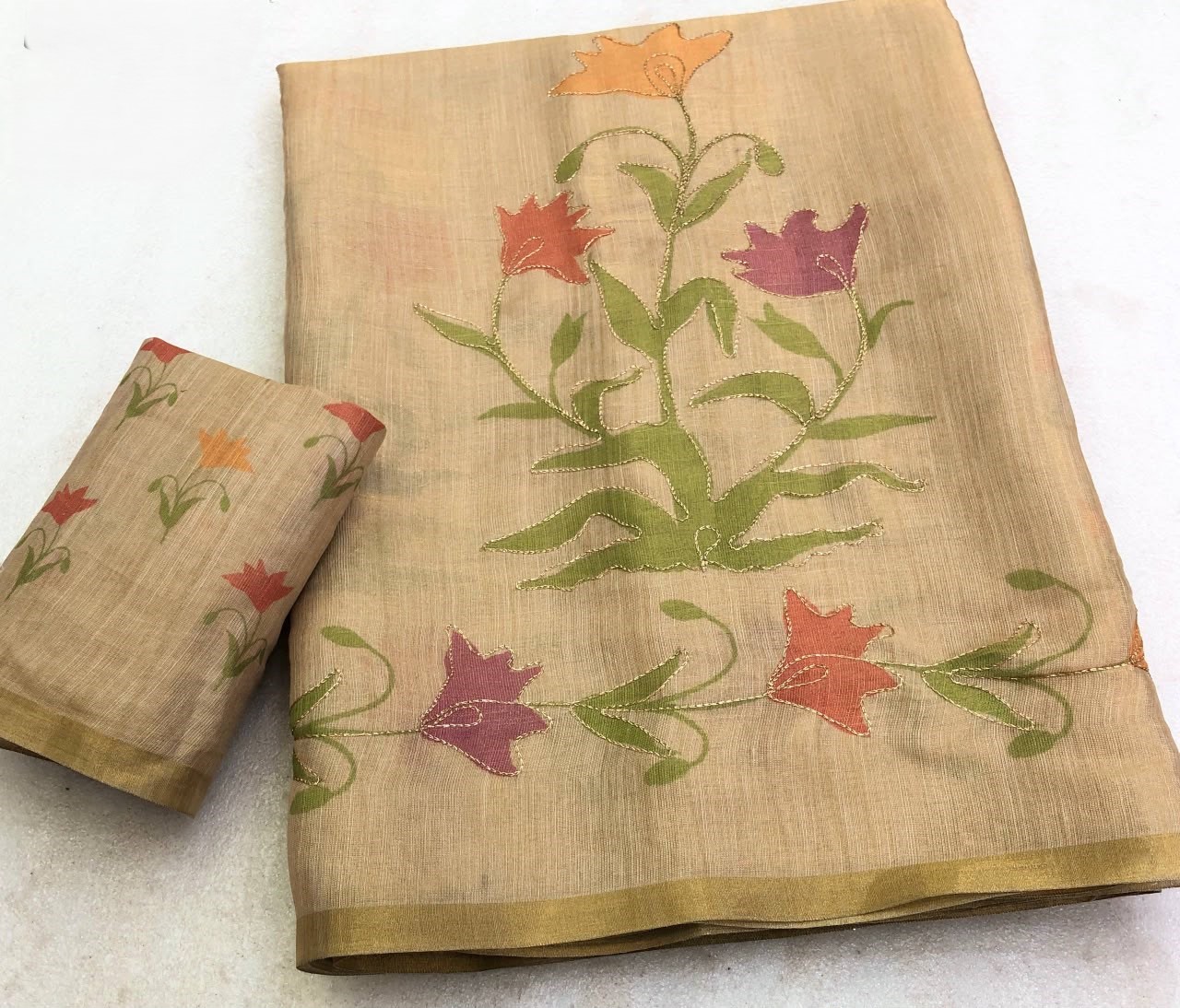 Floral Digital Print Erode Tissue Silk Saree with Zari Border & Embroidery Work